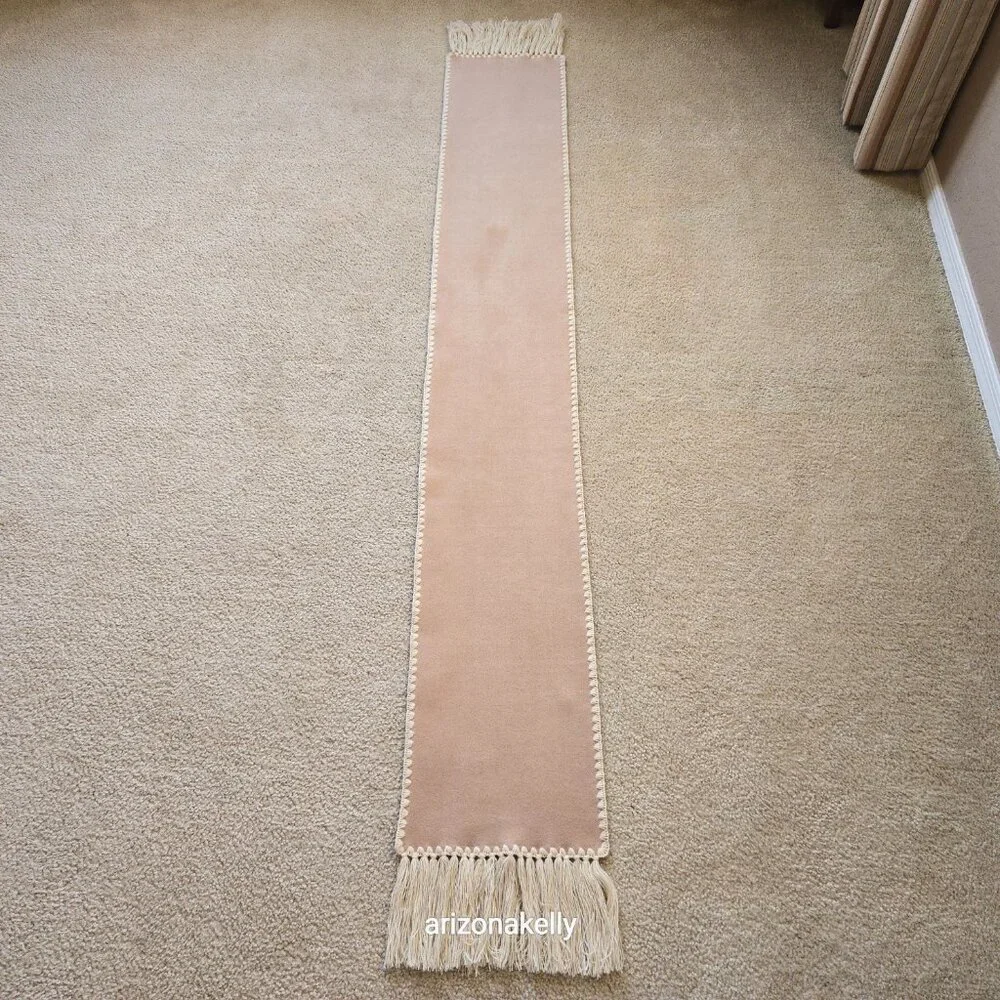 NWOT Cashmere Tan Scarf with Embroidery Detail and Fringe